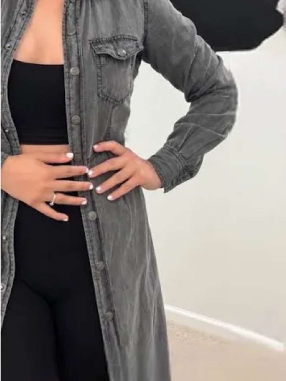 Jessica Simpson Washed Black Denim Shirt Dress/ Duster. Medium